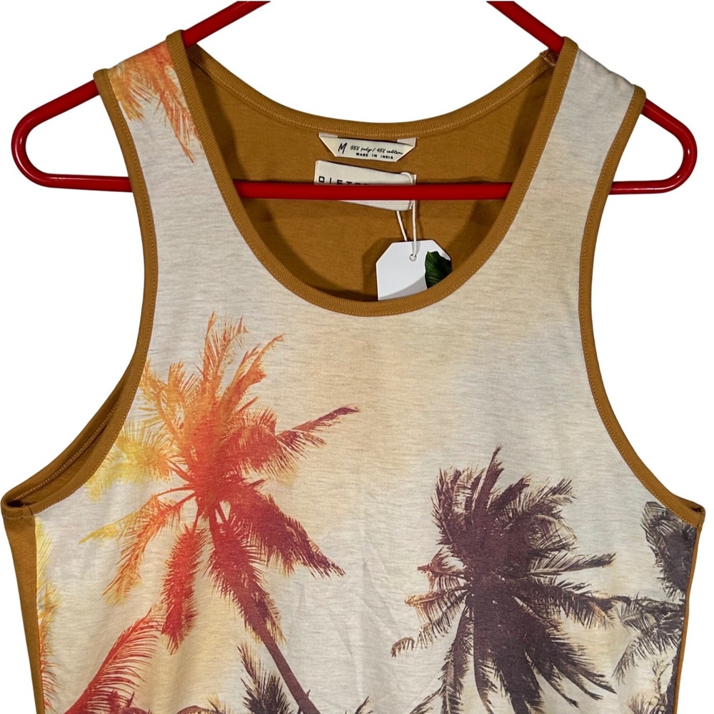 Distortion‎ Mens Palm Tree Graphic Tank Top Mustard Yellow Tropical Size M NEW